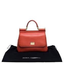 Pre Owned Dolce & Gabbana Orange Leather Medium Miss Sicily Top Handle Bag