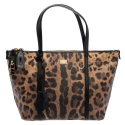Pre Owned Dolce & Gabbana Brown/Black Animal Print Coated Canvas and Leather Miss Escape Tote