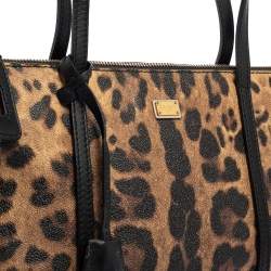 Pre Owned Dolce & Gabbana Brown/Black Animal Print Coated Canvas and Leather Miss Escape Tote