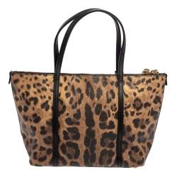Pre Owned Dolce & Gabbana Brown/Black Animal Print Coated Canvas and Leather Miss Escape Tote
