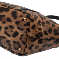 Pre Owned Dolce & Gabbana Brown/Black Animal Print Coated Canvas and Leather Miss Escape Tote