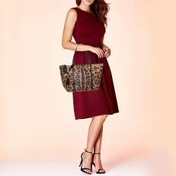 Pre Owned Dolce & Gabbana Brown/Black Animal Print Coated Canvas and Leather Miss Escape Tote