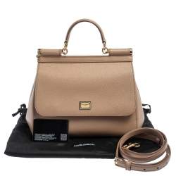 Pre Owned Dolce & Gabbana Beige Leather Medium Miss Sicily Top Handle Bag