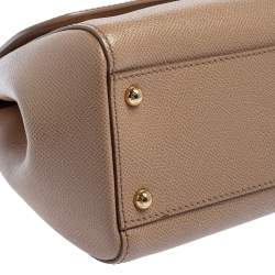 Pre Owned Dolce & Gabbana Beige Leather Medium Miss Sicily Top Handle Bag
