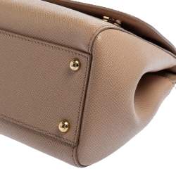 Pre Owned Dolce & Gabbana Beige Leather Medium Miss Sicily Top Handle Bag