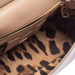 Pre Owned Dolce & Gabbana Beige Leather Medium Miss Sicily Top Handle Bag