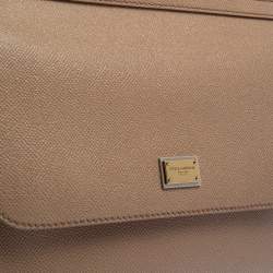 Pre Owned Dolce & Gabbana Beige Leather Medium Miss Sicily Top Handle Bag