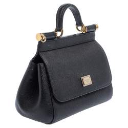 Pre Owned Dolce & Gabbana Black Leather Micro Miss Sicily Top Handle Bag