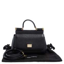Pre Owned Dolce & Gabbana Black Leather Micro Miss Sicily Top Handle Bag