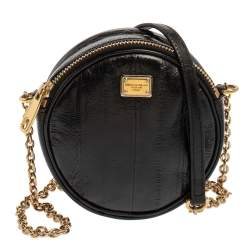 Pre Owned Dolce & Gabbana Black Patent Leather Round Crossbody Bag
