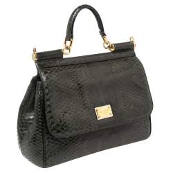 مملوكة مسبقًا حقيبة دولتشي أند غابانا ميس سيسيلي جلد ثعبان أخضر داكن متوسطة بيد علوية