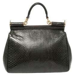 مملوكة مسبقًا حقيبة دولتشي أند غابانا ميس سيسيلي جلد ثعبان أخضر داكن متوسطة بيد علوية