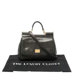 مملوكة مسبقًا حقيبة دولتشي أند غابانا ميس سيسيلي جلد ثعبان أخضر داكن متوسطة بيد علوية