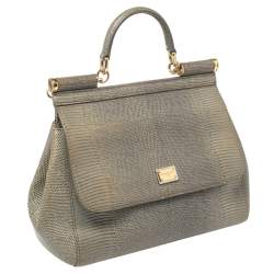 مملوكة مسبقًا حقي بة دولتشي أند غابانا ميس سيسيلي متوسطة جلد نقشة السحلية أخضر افوكادو