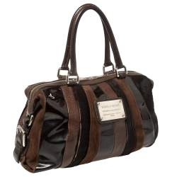 Pre Owned  Dolce & Gabbana Dark Brown Leather Miss Brunette Mixed Media Satchel