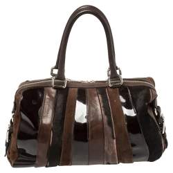 Pre Owned  Dolce & Gabbana Dark Brown Leather Miss Brunette Mixed Media Satchel