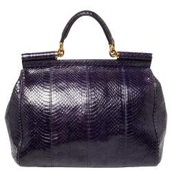 Pre Owned Dolce & Gabbana Purple Python Medium Heritage Miss Sicily Top Handle Bag