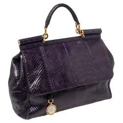 Pre Owned Dolce & Gabbana Purple Python Medium Heritage Miss Sicily Top Handle Bag