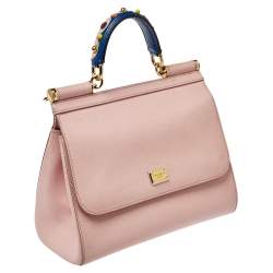 Pre Owned Dolce & Gabbana Pink Leather Medium Miss Sicily Top Handle Bag