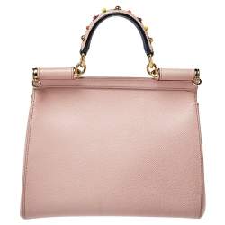 Pre Owned Dolce & Gabbana Pink Leather Medium Miss Sicily Top Handle Bag