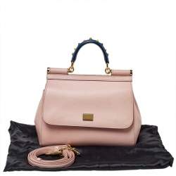 Pre Owned Dolce & Gabbana Pink Leather Medium Miss Sicily Top Handle Bag