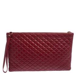 Pre Owned Dolce & Gabbana Red Quilted Leather Pouch