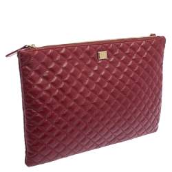 Pre Owned Dolce & Gabbana Red Quilted Leather Pouch