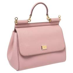 Pre Owned Dolce & Gabbana Pink Leather Medium Miss Sicily Top Handle Bag