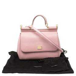 Pre Owned Dolce & Gabbana Pink Leather Medium Miss Sicily Top Handle Bag