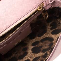 Pre Owned Dolce & Gabbana Pink Leather Medium Miss Sicily Top Handle Bag