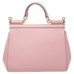 Pre Owned Dolce & Gabbana Pink Leather Medium Miss Sicily Top Handle Bag