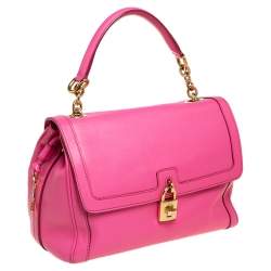 Pre Owned Dolce and Gabbana Pink Leather Padlock Top Handle Bag