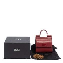 Pre Owned حقيبة دولتشي أند غابانا سيسيلي 58 صغيرة جداً جلد أحمر