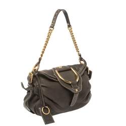 Pre Owned Dolce & Gabbana Dark Brown Pebbled Leather D Ring Flap Hobo