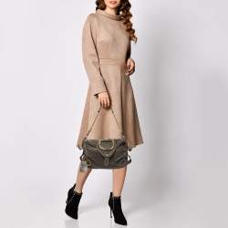 Pre Owned Dolce & Gabbana Dark Brown Pebbled Leather D Ring Flap Hobo
