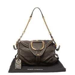 Pre Owned Dolce & Gabbana Dark Brown Pebbled Leather D Ring Flap Hobo