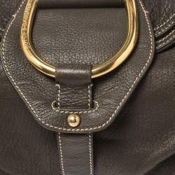 Pre Owned Dolce & Gabbana Dark Brown Pebbled Leather D Ring Flap Hobo