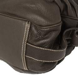 Pre Owned Dolce & Gabbana Dark Brown Pebbled Leather D Ring Flap Hobo