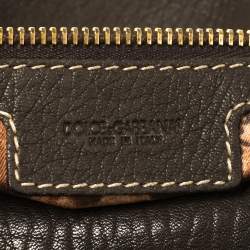 Pre Owned Dolce & Gabbana Dark Brown Pebbled Leather D Ring Flap Hobo