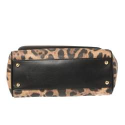 Pre Owned حقيبة دولتشي أند غابانا ميس سيسيلي متوسطة يد علوية جلد و كانفاس مقوى مطبوع نقشة الفهد بني و أسود