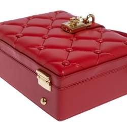 Pre Owned Dolce & Gabbana Red Quilted Leather Box Top Handle Bag