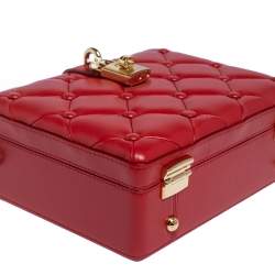 Pre Owned Dolce & Gabbana Red Quilted Leather Box Top Handle Bag