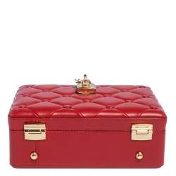 Pre Owned Dolce & Gabbana Red Quilted Leather Box Top Handle Bag