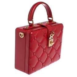 Pre Owned Dolce & Gabbana Red Quilted Leather Box Top Handle Bag