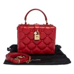 Pre Owned Dolce & Gabbana Red Quilted Leather Box Top Handle Bag