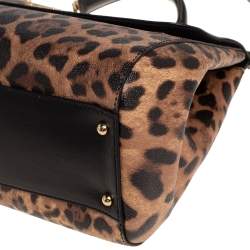 مملوكة مسبقًا حقيبة دولتشي أند غابانا ميس سيسيلي كبيرة يد علوية جلد و كانفاس مقوى مطبوع نقشة الفهد بني و أسود