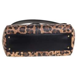 مملوكة مسبقًا حقيبة دولتشي أند غابانا ميس سيسيلي كبيرة يد علوية جلد و كانفاس مقوى مطبوع نقشة الفهد بني و أسود