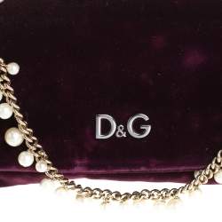 Pre Owned Dolce & Gabbana Purple Velvet Sasha Pearl Chain Bag