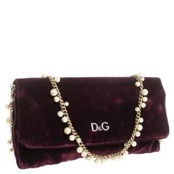 Pre Owned Dolce & Gabbana Purple Velvet Sasha Pearl Chain Bag