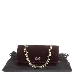 Pre Owned Dolce & Gabbana Purple Velvet Sasha Pearl Chain Bag